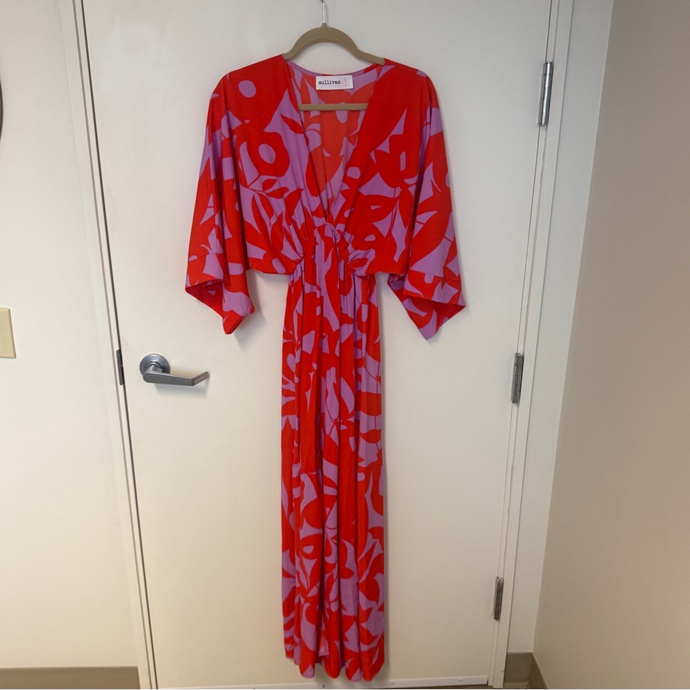 Sullivan Tyche Women’s Bold Orange and Pink Maxi Dress Sz Medium